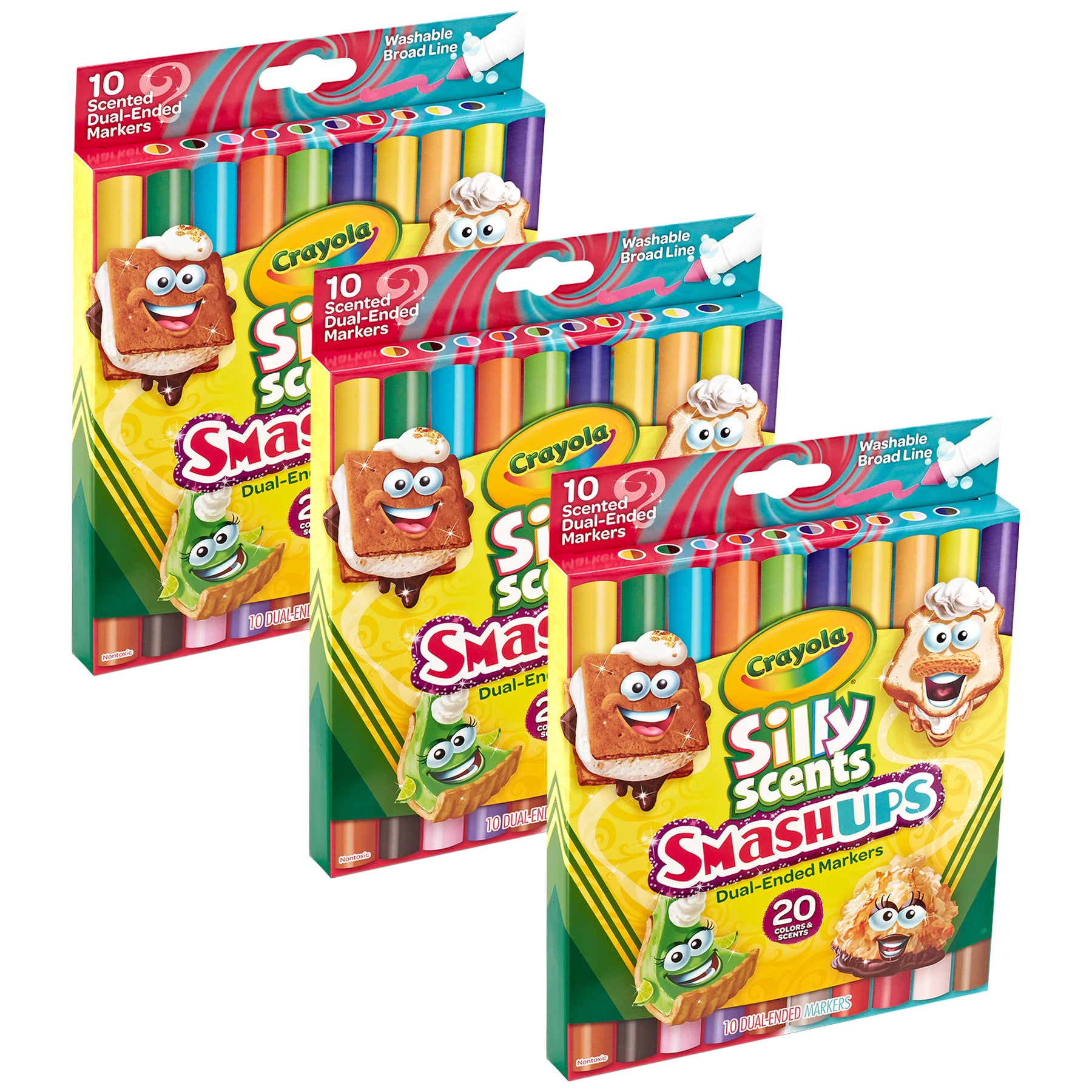 Silly Scents Smash Ups Dual-Ended Washable Markers, 10 Per Pack, 3 Packs